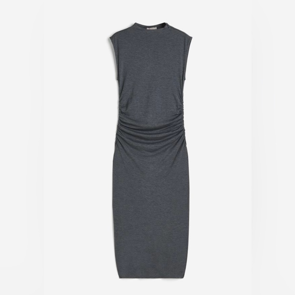 H&M sleeveless midi side ruched gray XL dress with low stand collar never worn